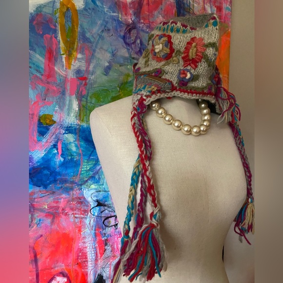 Sweetest LUCY IBURG colorful Wool handcrafted in Peru Hat Mitten SET Accessory - Picture 4 of 12